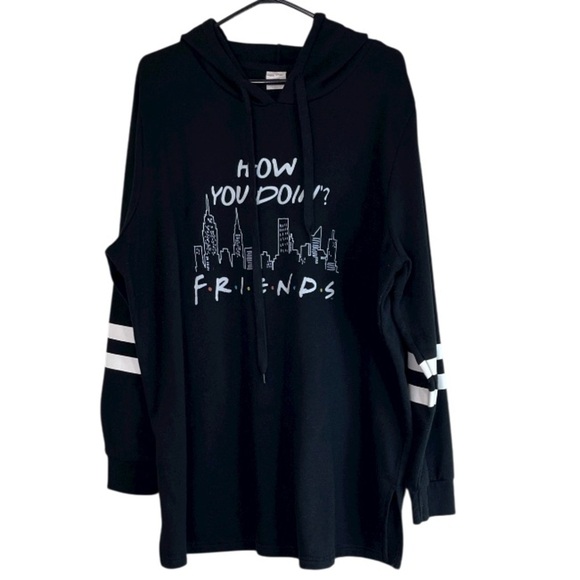 Friends Graphic Sweatshirt Hoodie Black White Stripes How You Doin? Plus Size 2X - Picture 11 of 11